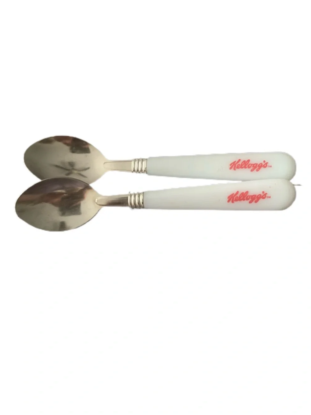 Vintage Kellogg's Spoons White Red Script Stainless Set Lot of 2 Americana